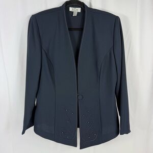 Vtg NOW by Lori Ann Navy Blue Beaded Blazer Shoulder Pads Size 12 Made in Canada